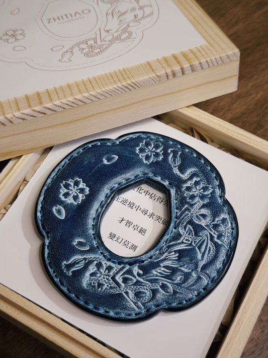 Kendo Tsuba for Bokuto | "Oshin Inari" in fog wax blue
