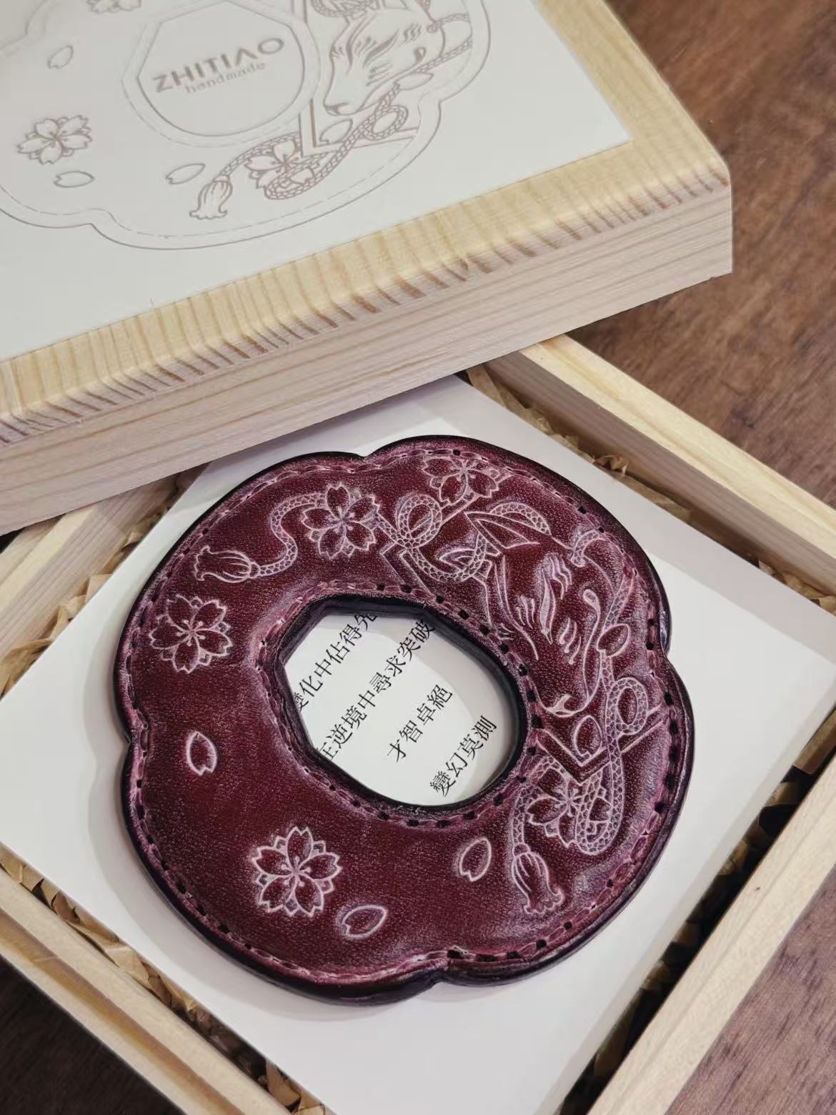 Kendo Tsuba for Bokuto | "Oshin Inari" in fog wax red