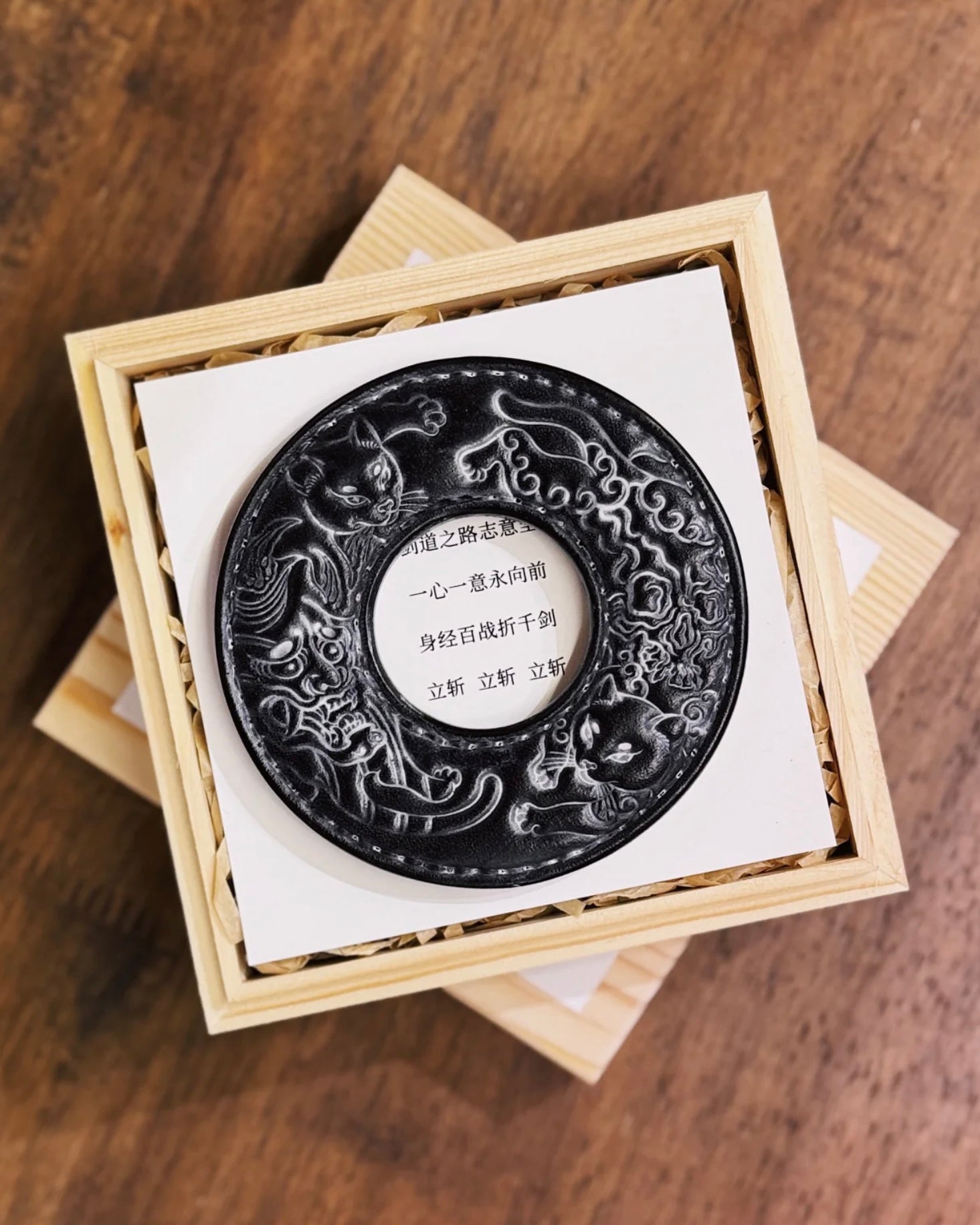 Shinai Tsuba-"Cat n Samurai"-Handmade in Leather by ZHITIAO studio