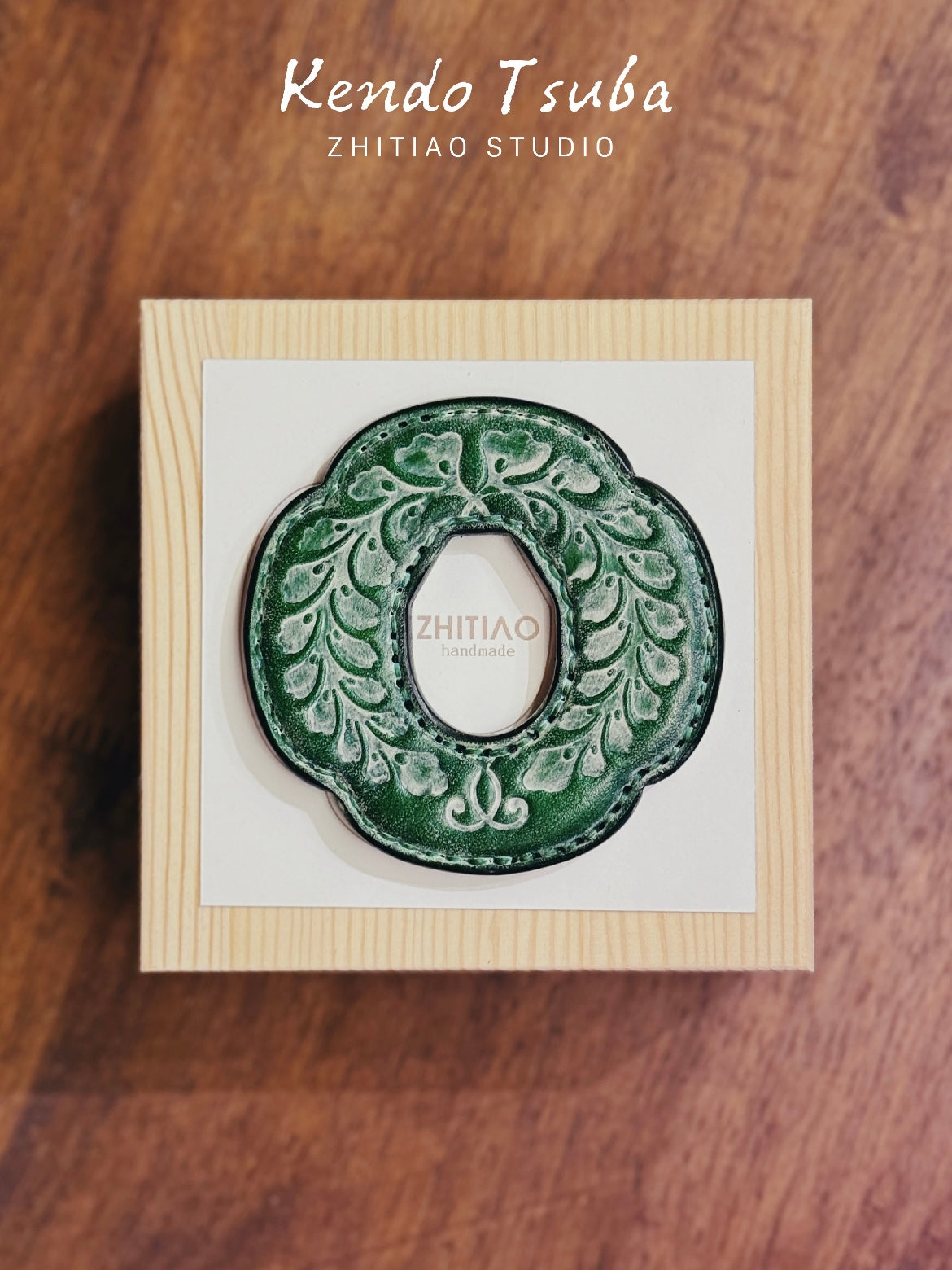 Kendo Tsuba for Bokuto | "The Veiled Land" in fog wax green