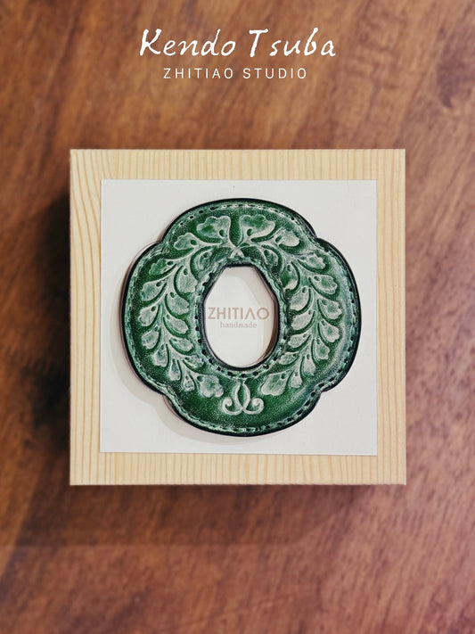 Kendo Tsuba for Bokuto | "The Veiled Land" in fog wax green