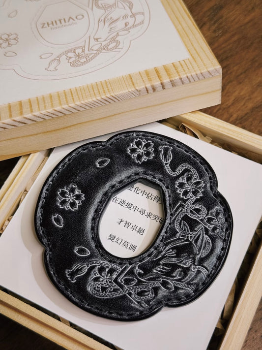 Kendo Tsuba for Bokuto | "Oshin Inari" in fog wax black